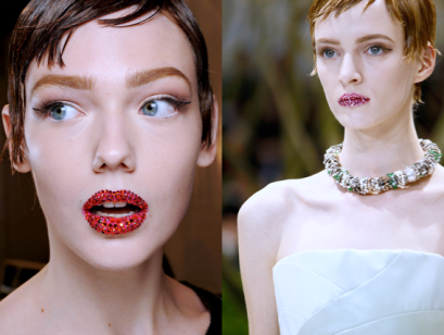 Example of the ancient look: embellished lips from the Dior Spring Summer 2013 Haute Couture show.